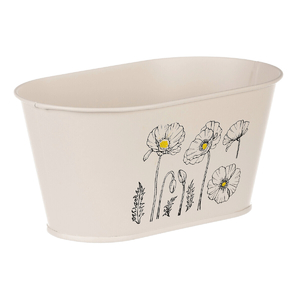 Truhlík kovový - motiv kvetoucího máku, krémový