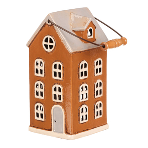 Domeček keramický - patrový, na čajovou svíčku, sv. hnědý