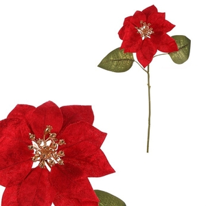 Vánoční růže - umělá řezaná květina, červeno-zlatá