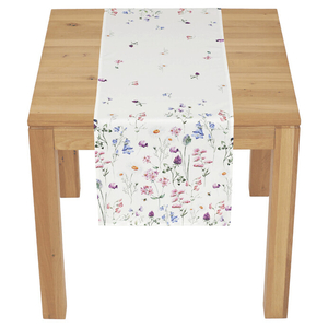 Běhoun - barevné luční kvítí, bílý základ, 100 % polyester, 40 x 150 cm