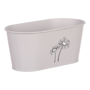 Obal kovový - truhlík s kopretinami, barva šedá