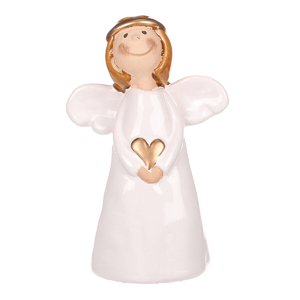 Anděl - keramická figurka, bílá se zlatým srdcem