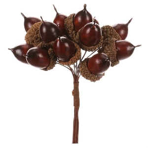 Žaludy na drátku - umělé, hnědé, cena za balení (72 ks)