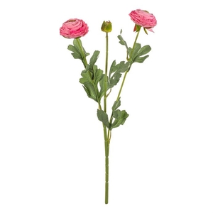 Ranunculus - umělý řezaný, 2 květy a poupě, růžový
