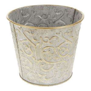 Obal kovový - kulatý, stříbrný, zlatá patina