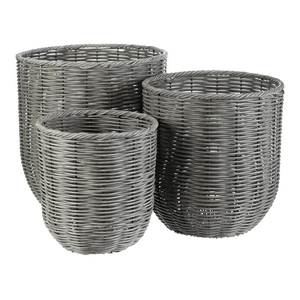 Obal z umělého ratanu - kovová konstrukce, šedý, cena za sadu 3 ks