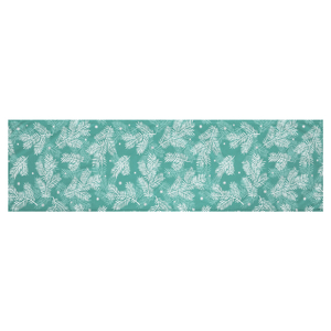 Běhoun sametový, zelený - vánoční bílý vzor, 100% polyester, 40 x 150 cm