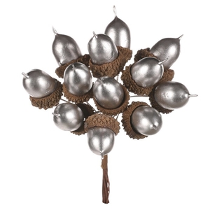 Žaludy na drátku - umělé, stříbrné, cena za 1 box (72 ks)