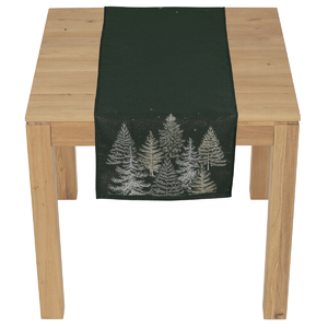Ubrus - běhoun, zasněžené stromy, zelený, 100% polyester, 40 x 140 cm
