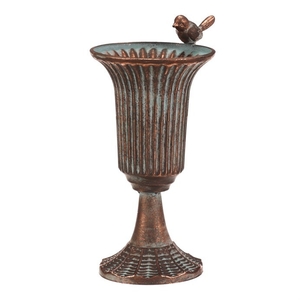 Číše kovová - 25 cm, s ptáčkem, barva měděná