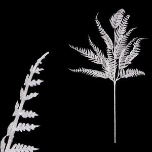 Kapradí - umělá větev, bílá se třpytkami