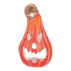 Dýně keramická - s obličejem, na svíčku, tvar hrušky, oranžová