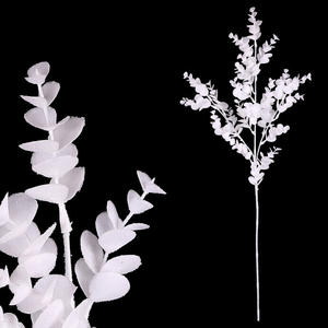 Eukalyptus - umělá větev, bílá se třpytkami