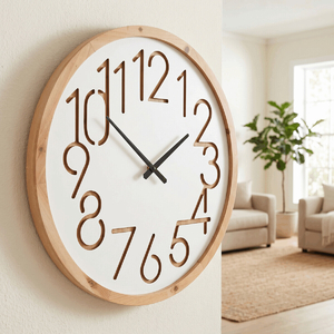 Hodiny nástěnné - pr. 60 cm, MDF a dřevěný rám, bílé