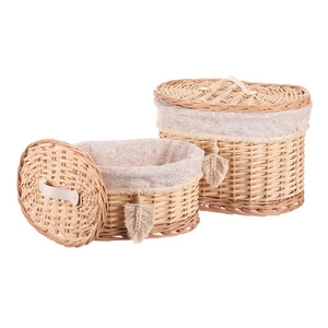 Koš proutěný - regálový, oválný s víkem, cena za sadu 2 ks