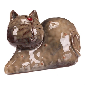Kočka - keramická figurka, ležící, vel. XL, hnědá