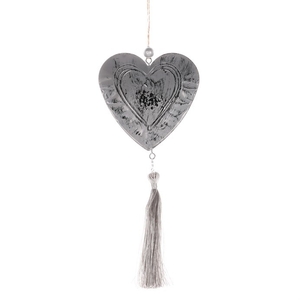 Srdce kovové - závěsná ozdoba, barva šedá
