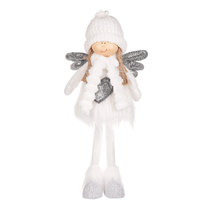 Anděl se srdcem - látková figurka, bílá barva