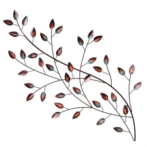 Větev s listy - kovová nástěnná dekorace