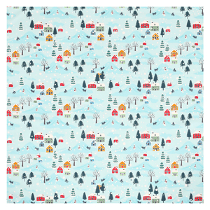 Ubrus modrý - barevný vánoční vzor, 100% polyester, 80 x 80 cm