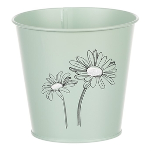 Obal kovový - kulatý s kopretinami, barva zelená