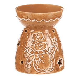 Aromalampa perníková - keramika, se sněhulákem, hnědá