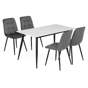 Jídelní set s 4 židlemi Capella, šedá, 130x70x76cm, keramika, dekor mramor, ASE-1049 GREY4