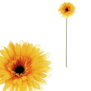 Gerbera - umělý květ na stonku, barva žlutá
