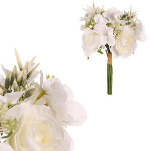 Růže a gypsophila - umělá kytice, barva bílá