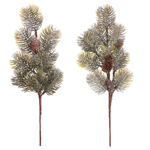 Smrk - umělá větev se šiškou, zelená, mírně ojíněná