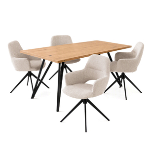 Jídelní set s 4 židlemi Polaris, krémová, 160x90x76cm, masiv dub ASE-1041 CRM2