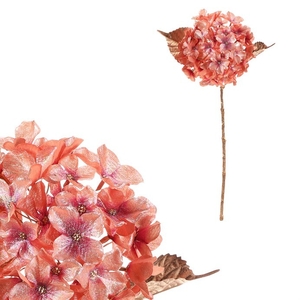 Hortenzie - umělá řezaná, meruňková s pozlacením