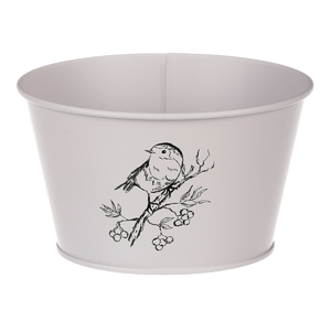 Obal kovový - nízký, motiv ptáčka, barva šedá