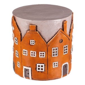 Taburet z magnesia - domečky po obvodu, oranžové