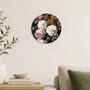 Hodiny nástěnné - pr. 34 cm, MDF, květinový motiv