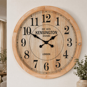 Hodiny nástěnné - pr. 60 cm, MDF, sklo a dřevo, imitace dýhy