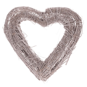 Věnec proutěný - tvar srdce, barva šedá