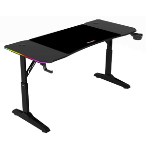 Pevný herní stůl 140x60cm, RGB LED, výběr výšky, melamin, carbon, LT-H1214 BK