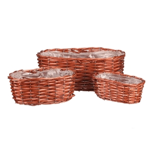 Košík proutěný - oválný truhlík, tmavě hnědý, cena za sadu 3 ks