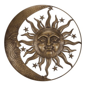 Slunce s měsícem -  kovová nástěnná dekorace, měděná