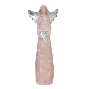 Anděl se srdcem - figurka z polyresinu, imitace dřeva