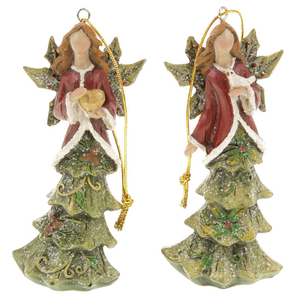Anděl se stromečkovou sukní, vánoční dekorace na zavěšení z polyresinu, mix 2 dr