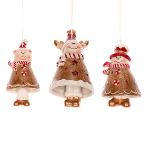 Zvonek - perníková závěsná figurka, porcelán, mix 3, cena za 1 ks