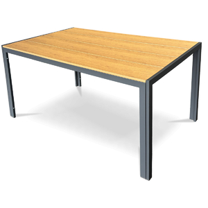 Stůl zahradní 150x90x73, deska polywood v dekoru dubu, šedá kovová konstrukce