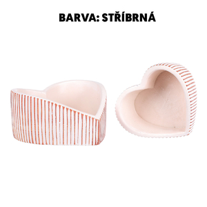 Obal betonový - tvar srdce, bílo-stříbrný, cena za sadu 2 ks
