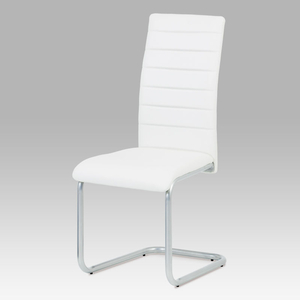 Jídelní židle, potah bílá ekokůže, kovová podnož, šedý matný lak