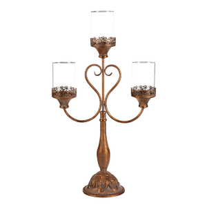 Svícen kovový - 65 cm, 3 ramena, se skly, barva zlatá