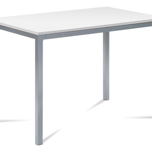 Jídelní stůl 110x70x75 cm, deska MDF, bílá barva, kovová podnož, střbrný lak