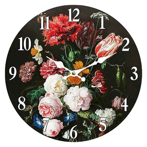 Hodiny nástěnné - pr. 34 cm, MDF, květinový motiv