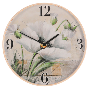 Hodiny nástěnné - pr. 40 cm, MDF a dřevený rám, kvetoucí mák